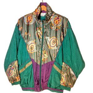 Laura Katherine Windbreaker Jacket Small Nylon Green Paisley Vintage 90s Retro